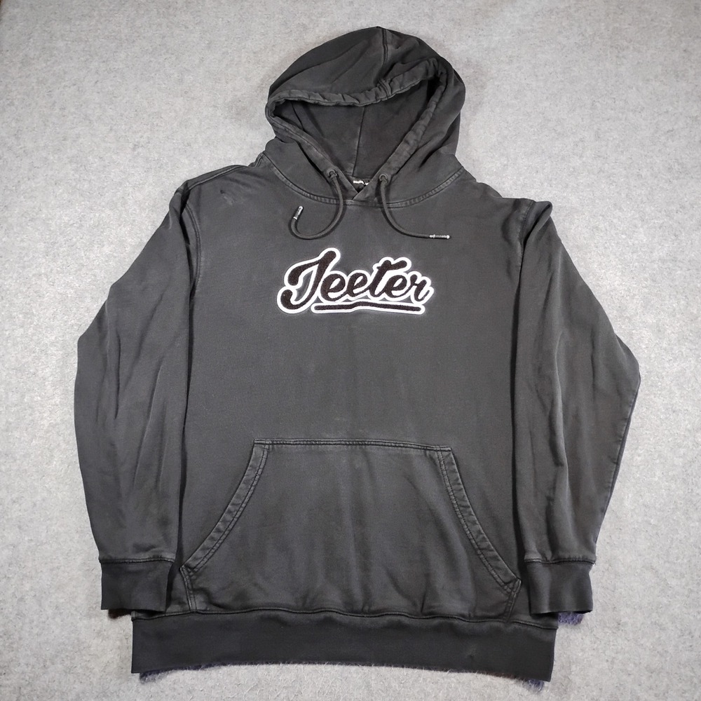 Jeeter Mens XL Faded Black Embroidered Chenille Logo Pullover Hoodie 100% Cotton